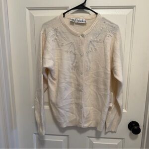 Vintage Rafaella Ivory Lambswool and Angora blend Cardigan sweater Size Small